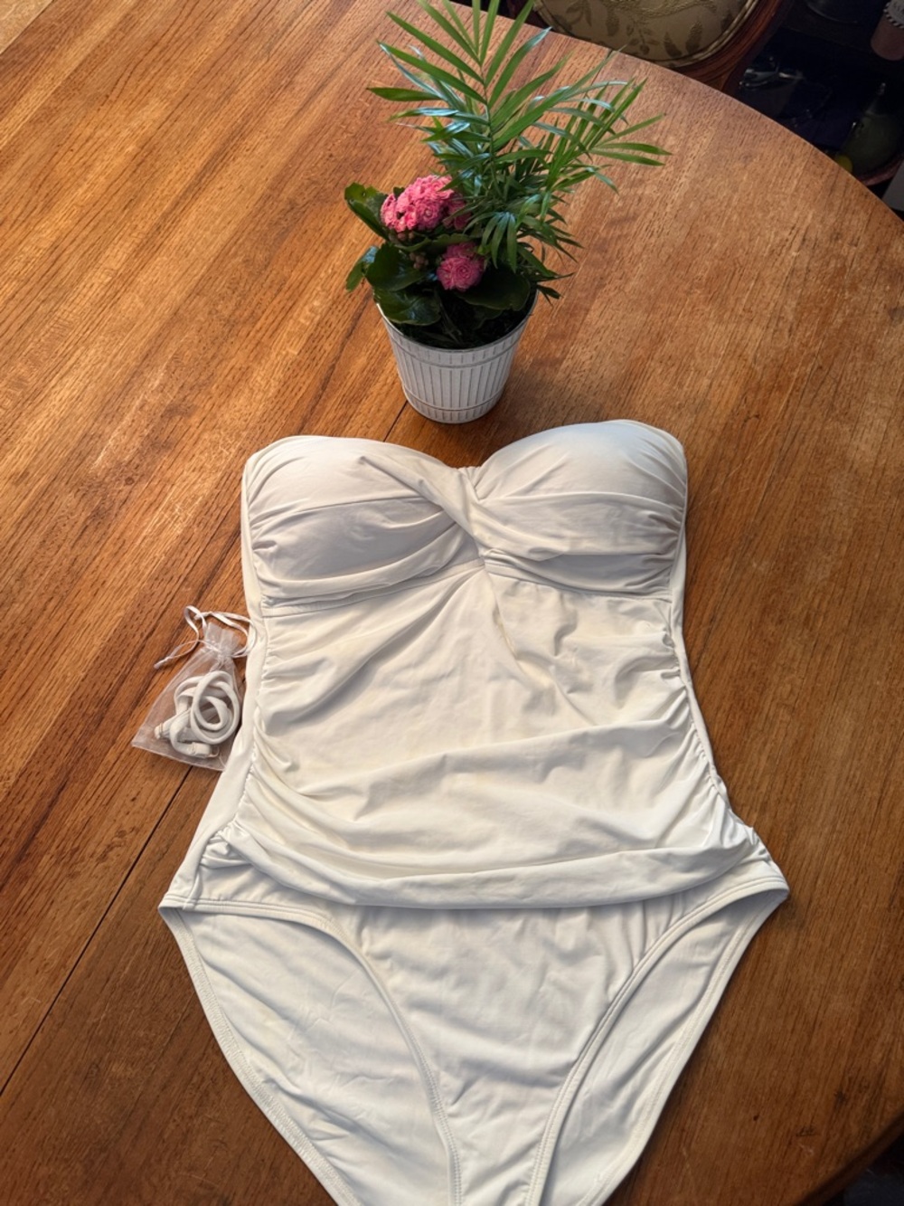 White Ruched One-Piece Swimsuit - Picture 2 of 4